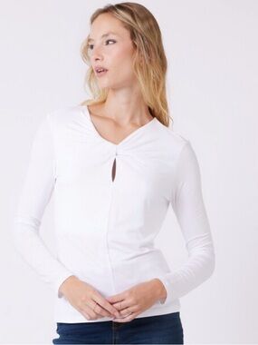 Premise Women’s White Long-Sleeve Twist-Keyhole Women's Top